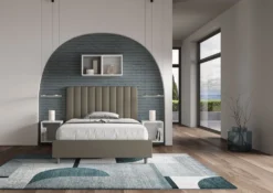 Letto 120x190cm contenitore con testiera trapuntata in similpelle cappuccino LIT226