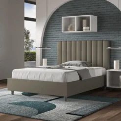 Letto 120x190cm contenitore con testiera trapuntata in similpelle cappuccino LIT226
