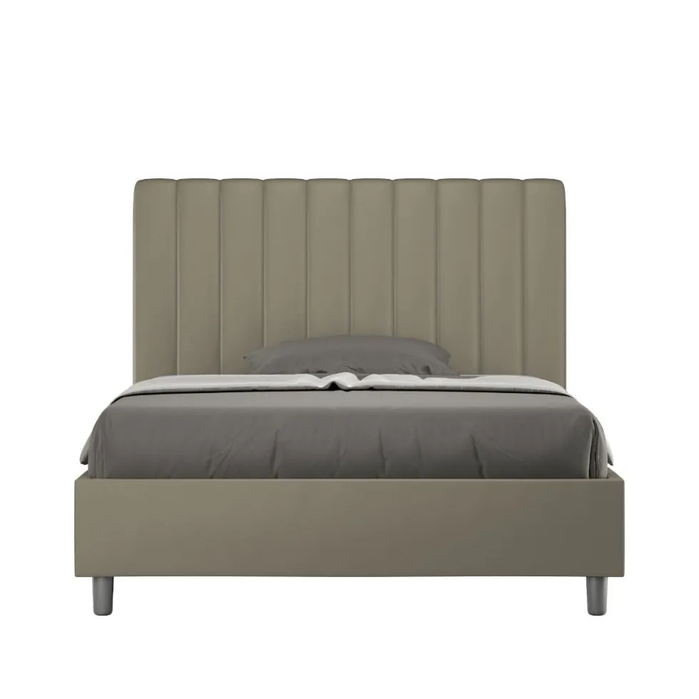 Letto 120x190cm contenitore con testiera trapuntata in similpelle cappuccino LIT226