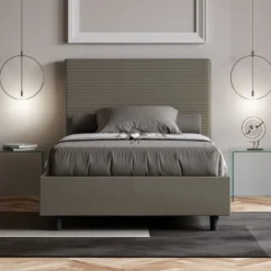 Letto 120x210cm contenitore con testiera trapuntata cappuccino LIT206