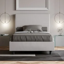 Letto 120x210cm contenitore con testiera trapuntata bianco LIT206