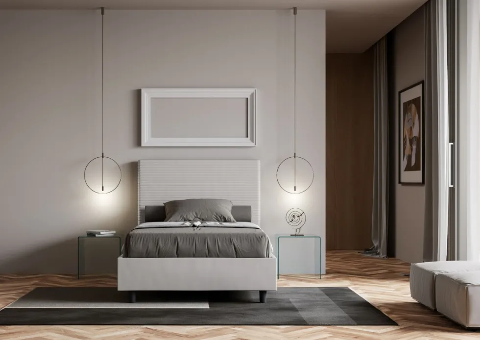 Letto 120x210cm contenitore con testiera trapuntata bianco LIT206