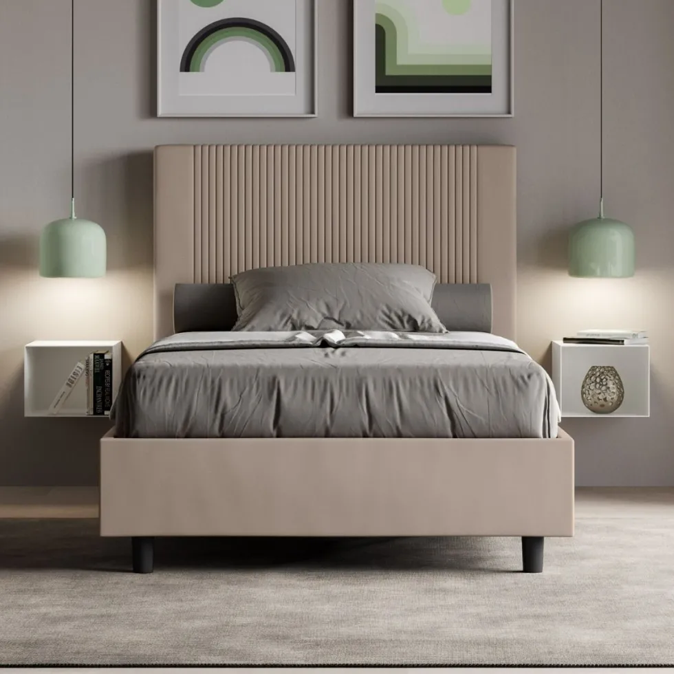Letto 120x200cm contenitore con testiera a linee verticali tortora LIT222