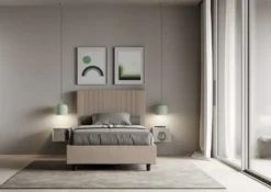 Letto 120x190cm contenitore con testiera a linee verticali tortora LIT220