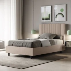 Letto 120x190cm contenitore con testiera a linee verticali tortora LIT220