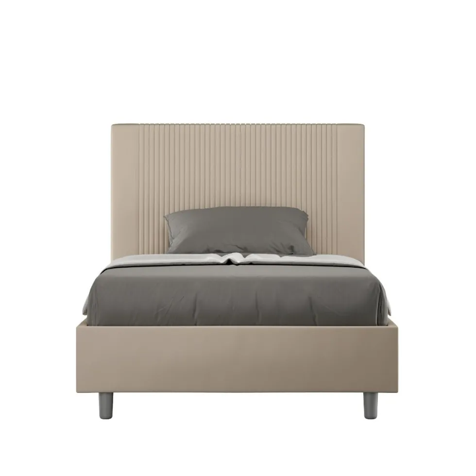 Letto 120x190cm contenitore con testiera a linee verticali tortora LIT220
