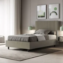Letto 120x190cm contenitore con testiera a linee verticali cappuccino LIT220
