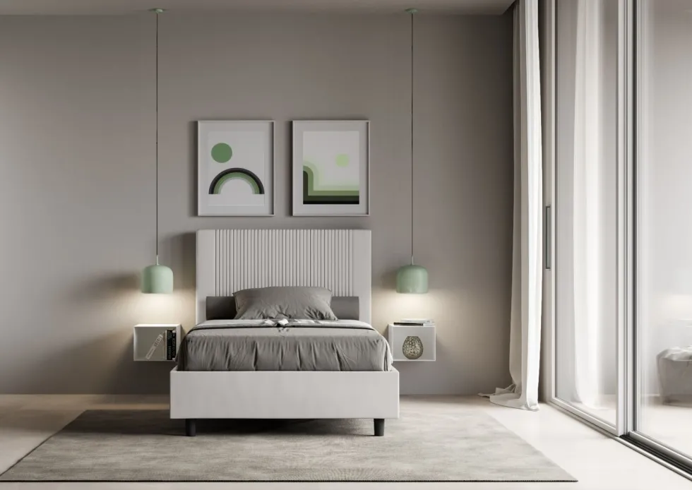 Letto 120x190cm contenitore con testiera a linee verticali bianco LIT220
