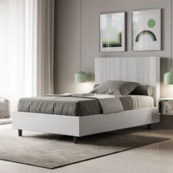 Letto 120x190cm contenitore con testiera a linee verticali bianco LIT220