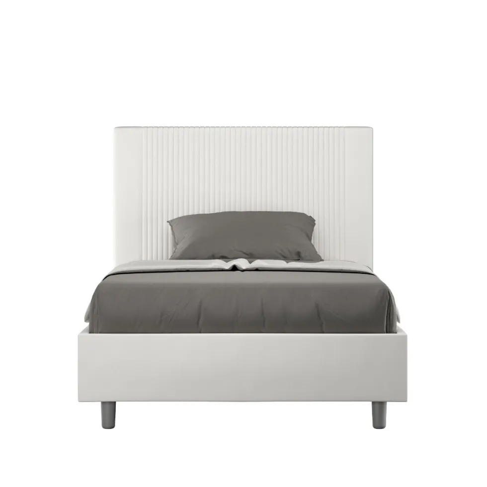 Letto 120x190cm contenitore con testiera a linee verticali bianco LIT220