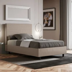 Letto 120x190cm contenitore con testiera trapuntata tortora LIT202