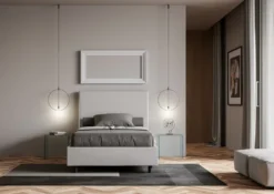 Letto 120x190cm contenitore con testiera trapuntata bianco LIT202