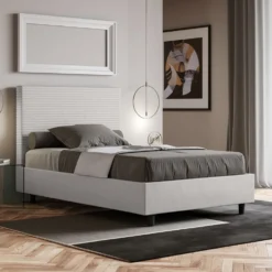 Letto 120x190cm contenitore con testiera trapuntata bianco LIT202