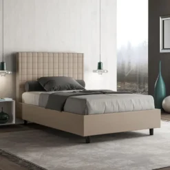 Letto 120x210cm contenitore con testiera a quadretti tortora LIT212