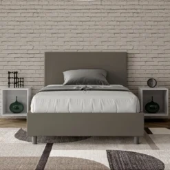 Letto 120x210cm contenitore con testiera in similpelle cappuccino LIT156