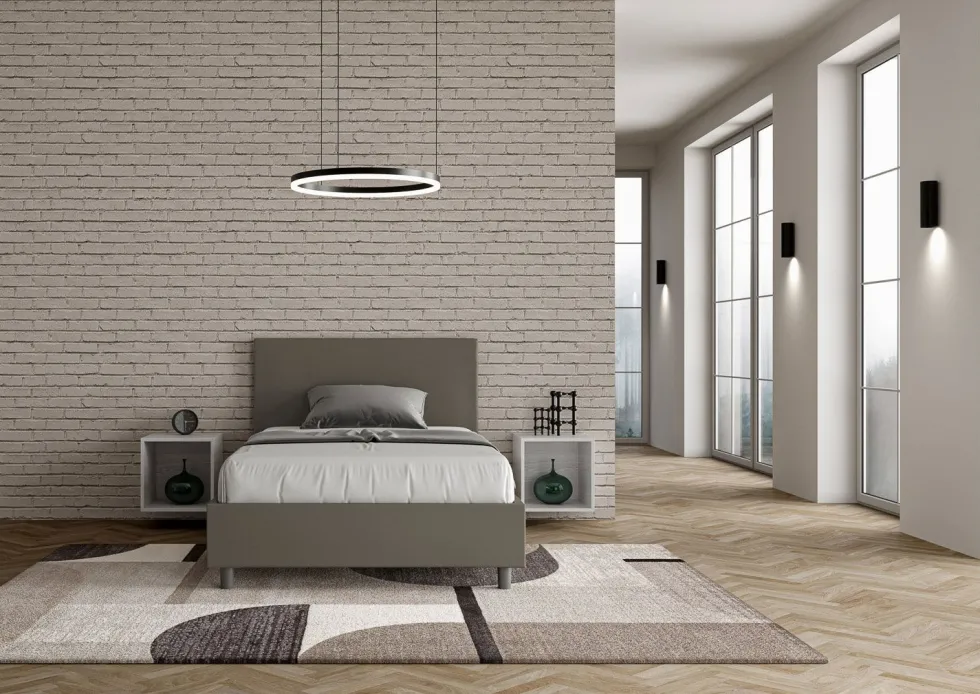 Letto 120x210cm contenitore con testiera in similpelle cappuccino LIT156