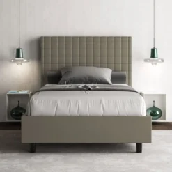Letto 120x210cm contenitore con testiera a quadretti cappuccino LIT212