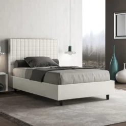 Letto 120x210cm contenitore con testiera a quadretti bianco LIT212