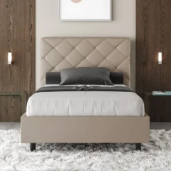 Letto 120x190cm contenitore con testiera a rombo tortora LIT214