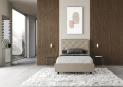 Letto 120x190cm contenitore con testiera a rombo tortora LIT214