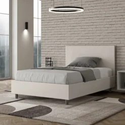 Letto 120x210cm contenitore con testiera in similpelle bianco LIT156