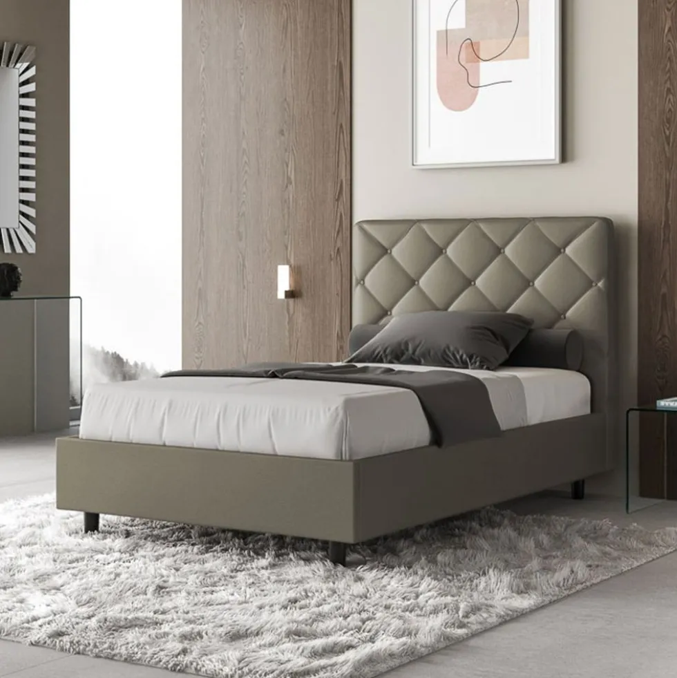 Letto 120x190cm contenitore con testiera a rombo cappuccino LIT214