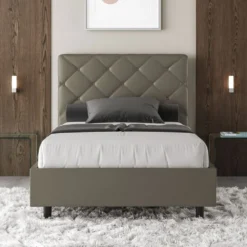 Letto 120x190cm contenitore con testiera a rombo cappuccino LIT214