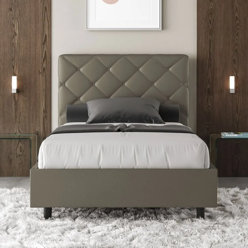 Letto 120x190cm contenitore con testiera a rombo cappuccino LIT214