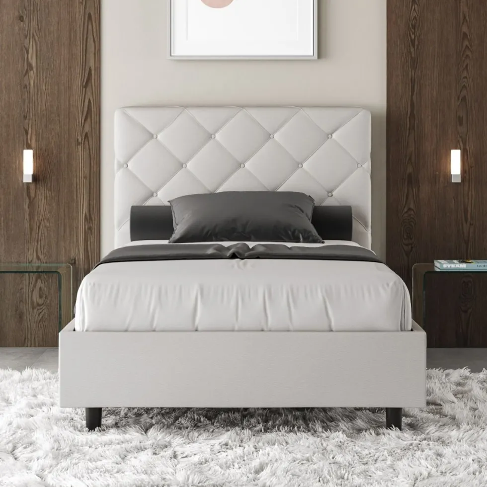 Letto 120x190cm contenitore con testiera a rombo bianco LIT214
