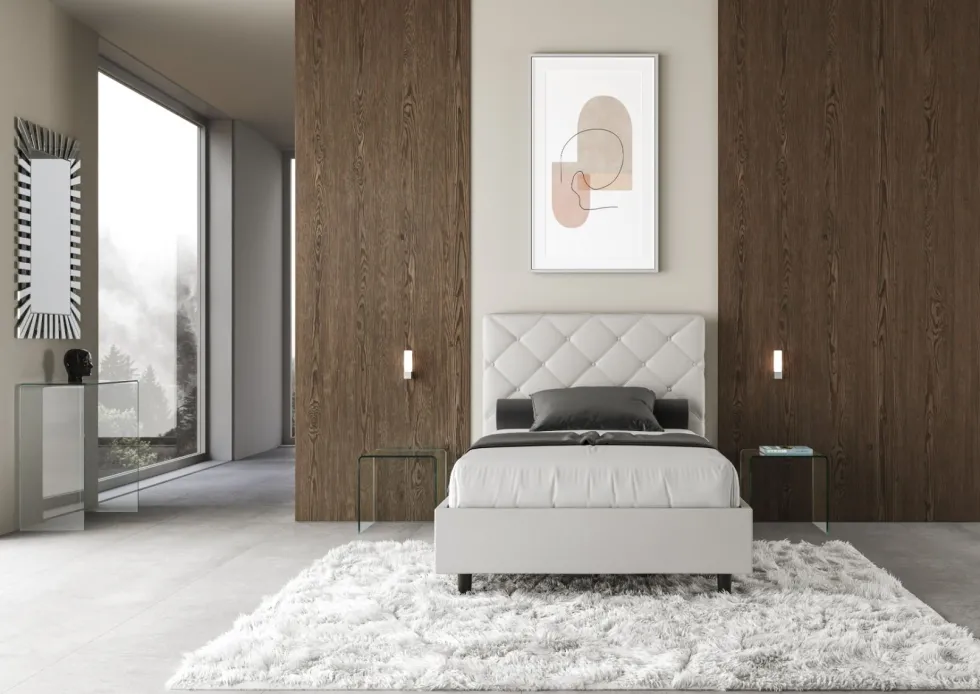Letto 120x190cm contenitore con testiera a rombo bianco LIT214