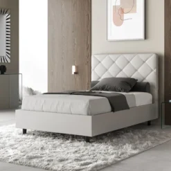 Letto 120x190cm contenitore con testiera a rombo bianco LIT214