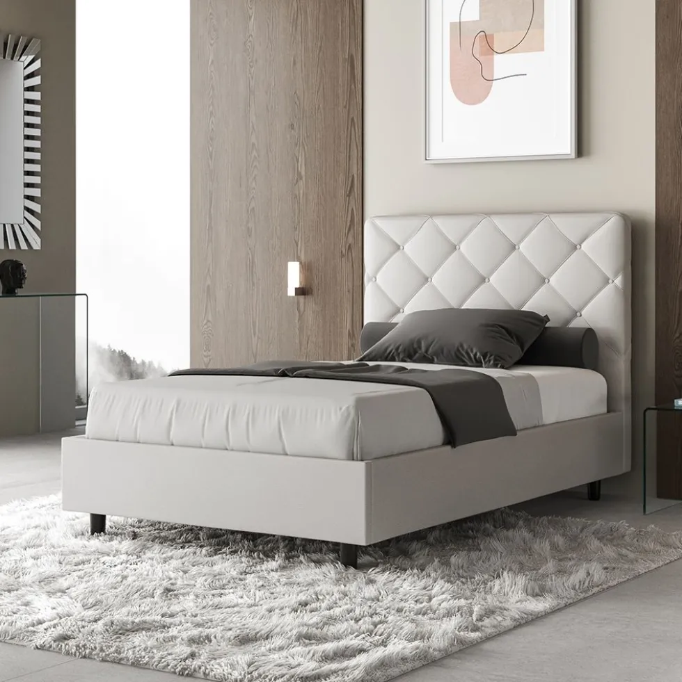Letto 120x190cm contenitore con testiera a rombo bianco LIT214