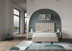 Letto 120x210cm contenitore con testiera trapuntata in microfibra sabbia beige LIT236