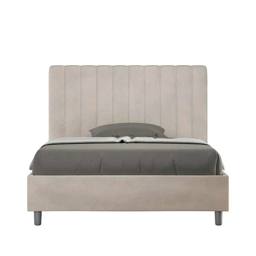 Letto 120x210cm contenitore con testiera trapuntata in microfibra sabbia beige LIT236