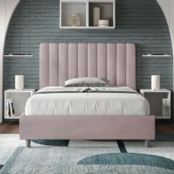 Letto 120x210cm contenitore con testiera trapuntata in microfibra glicine lilla LIT236