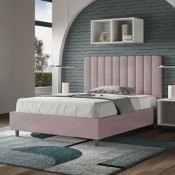 Letto 120x210cm contenitore con testiera trapuntata in microfibra glicine lilla LIT236