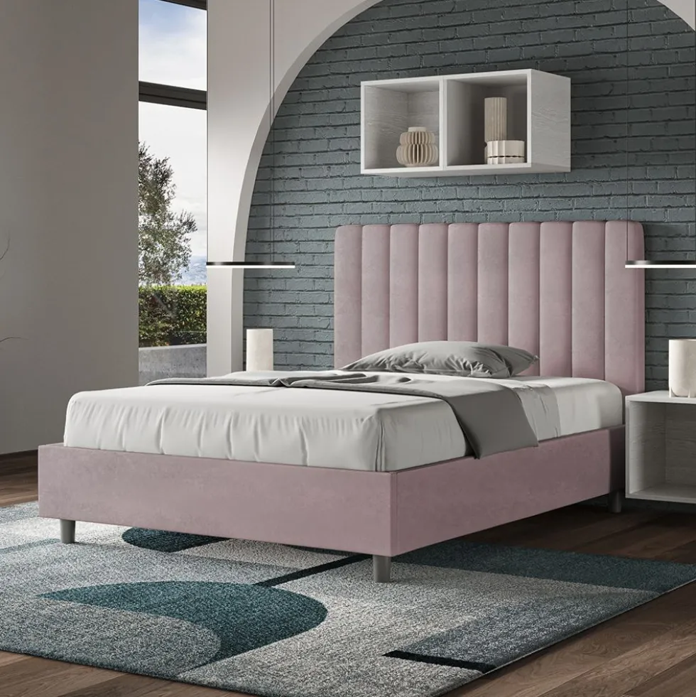 Letto 120x210cm contenitore con testiera trapuntata in microfibra glicine lilla LIT236