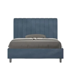 Letto 120x210cm contenitore con testiera trapuntata in microfibra blu LIT236