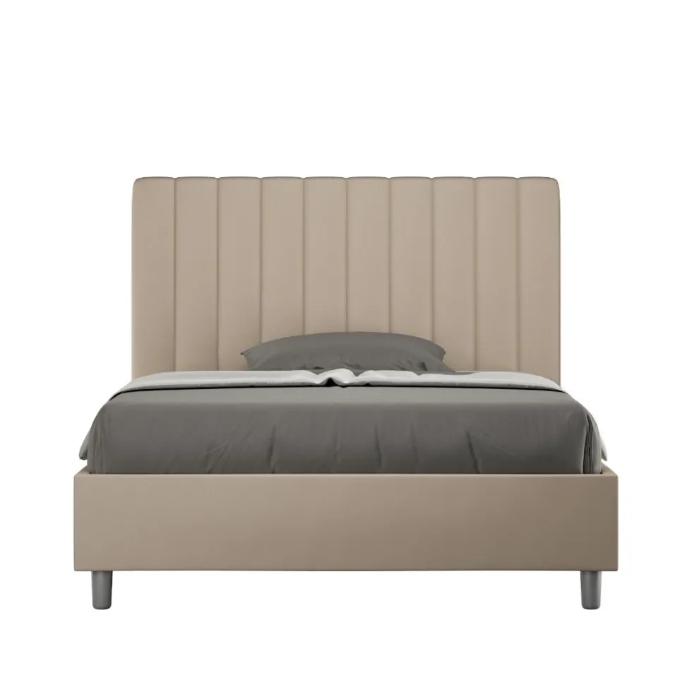 Letto 120x210cm contenitore con testiera trapuntata in similpelle tortora LIT234