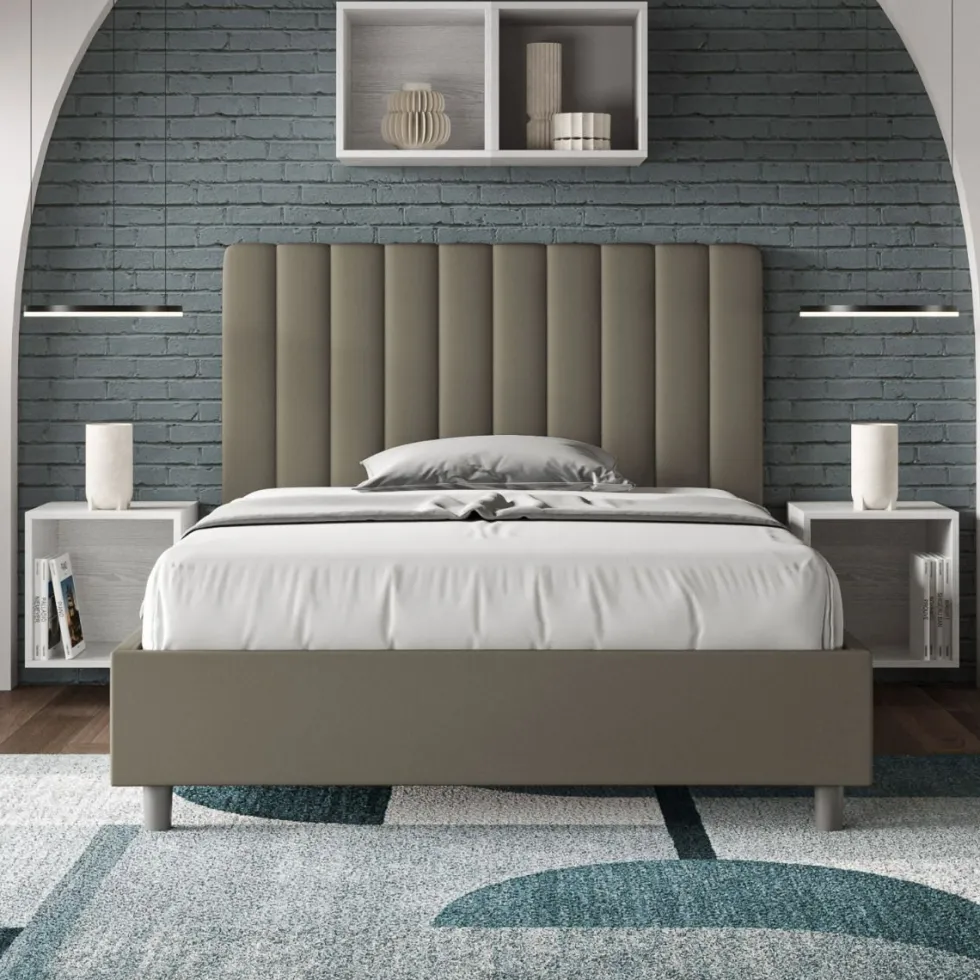 Letto 120x210cm contenitore con testiera trapuntata in similpelle cappuccino LIT234