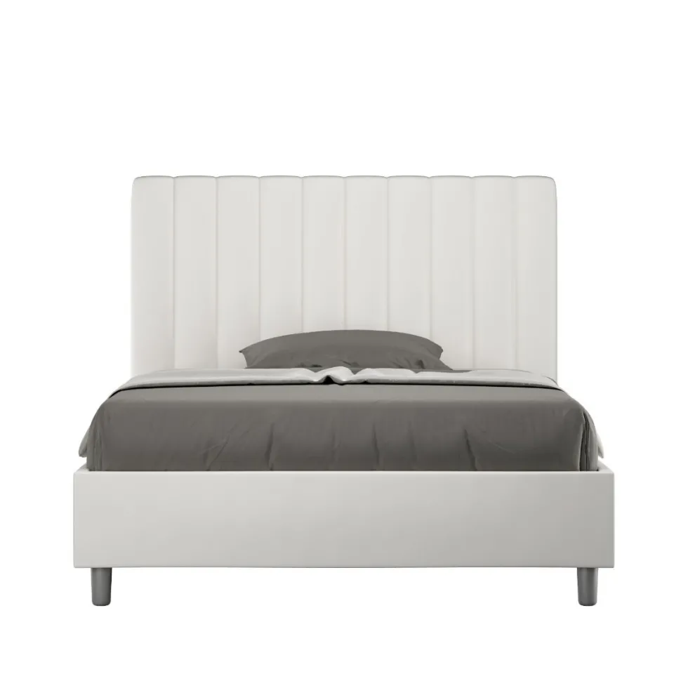 Letto 120x210cm contenitore con testiera trapuntata in similpelle bianco LIT234