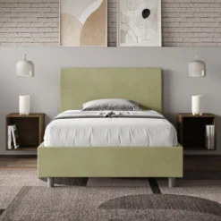 Letto 120x190cm contenitore con testiera in microfibra tè verde LIT150
