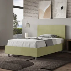 Letto 120x190cm contenitore con testiera in microfibra tè verde LIT150