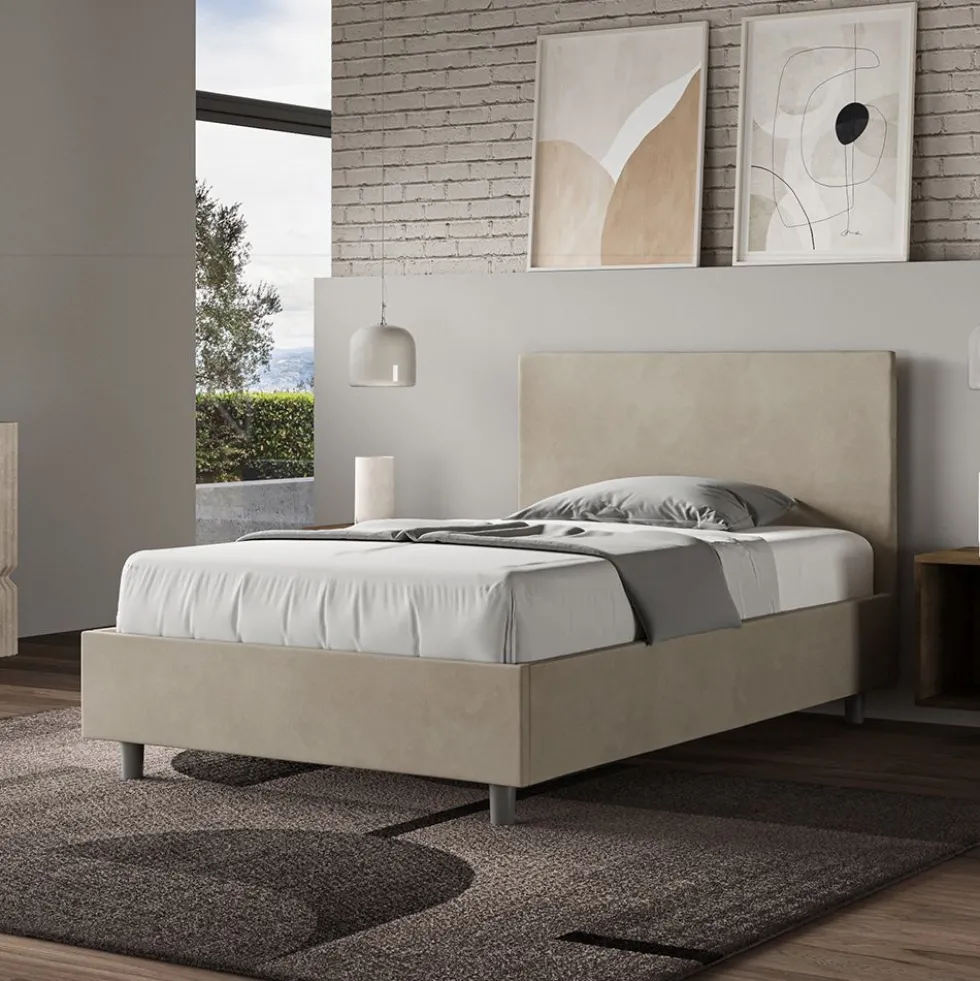 Letto 120x190cm contenitore con testiera in microfibra sabbia beige LIT150