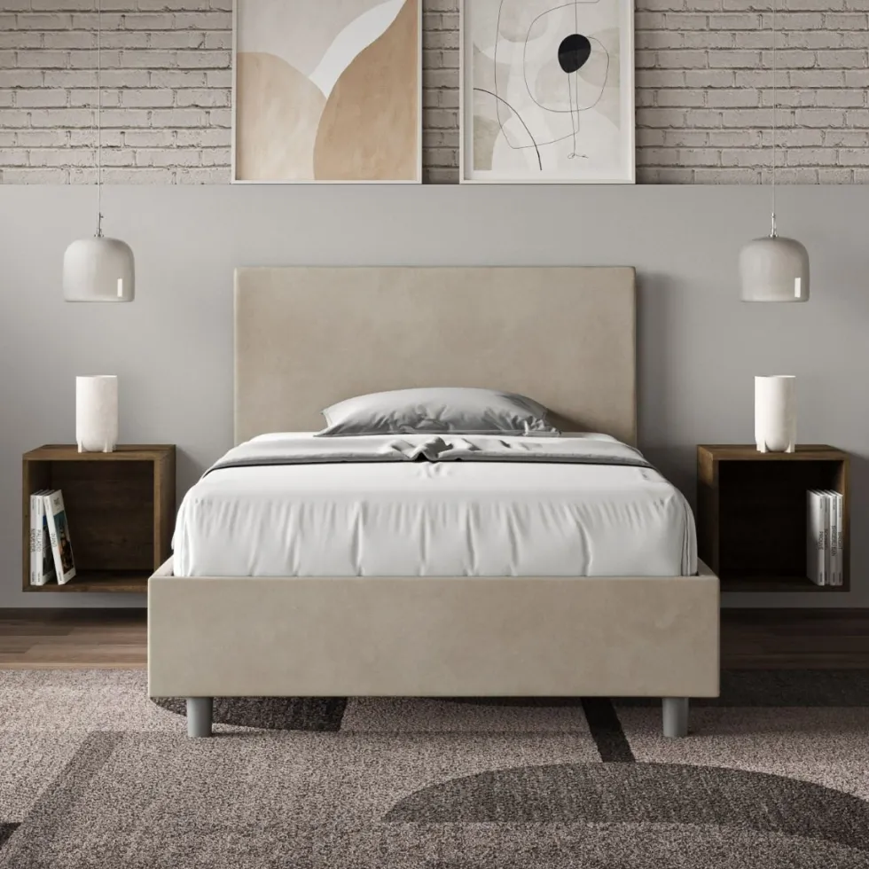 Letto 120x190cm contenitore con testiera in microfibra sabbia beige LIT150