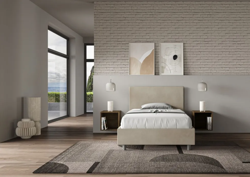Letto 120x190cm contenitore con testiera in microfibra sabbia beige LIT150