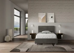 Letto 120x190cm contenitore con testiera in microfibra grigio LIT150