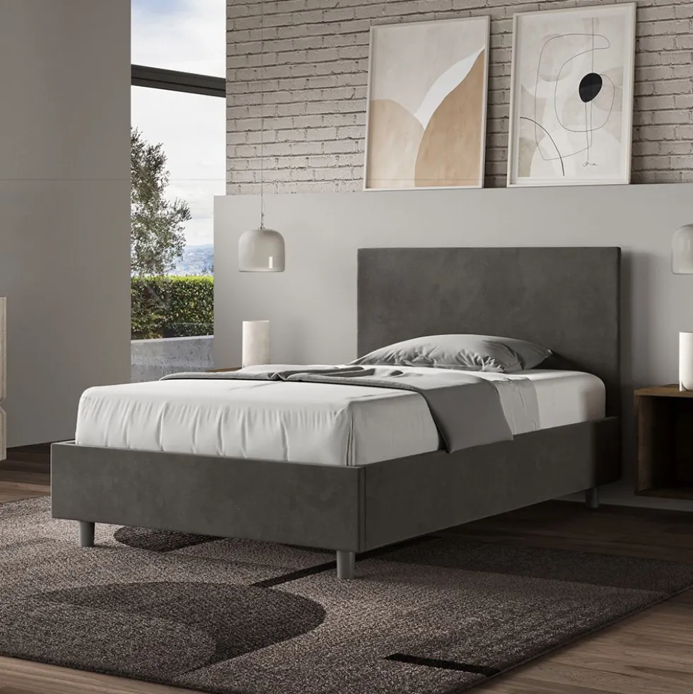 Letto 120x190cm contenitore con testiera in microfibra grigio LIT150