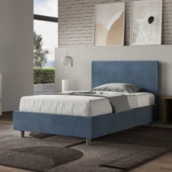 Letto 120x190cm contenitore con testiera in microfibra blu LIT150