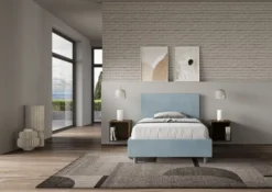 Letto 120x190cm contenitore con testiera in microfibra azzurro LIT150